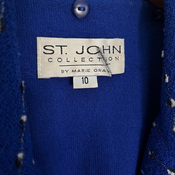 St. John Collection By Marie Gray Royal Blue Tweed Knit Blazer Jacket Structured - Picture 3 of 8